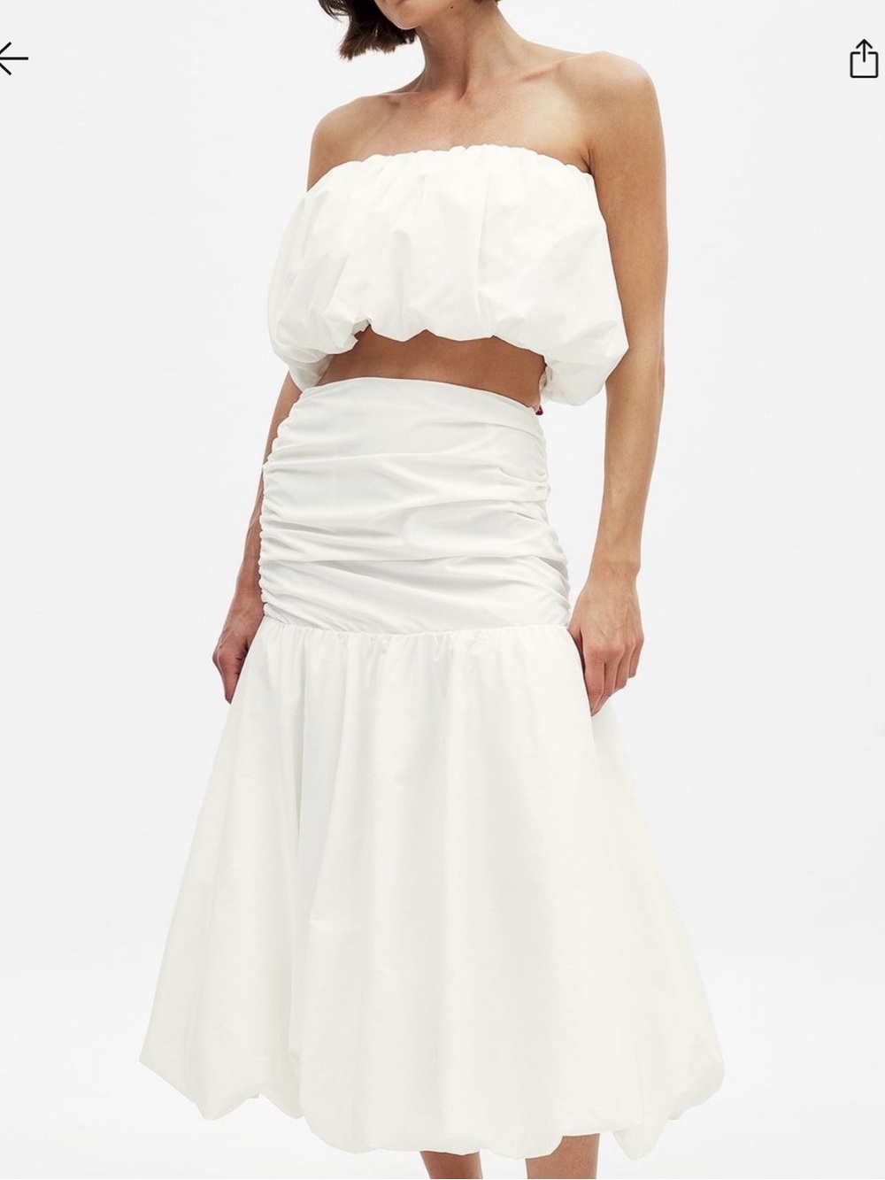 Off White Strapless Balloon Two-Piece Skirt Set